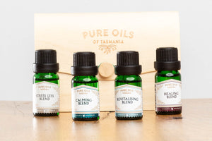 Set of Four Pure Oil Blends - Healing, Calming, Revitalising and Stress Less Blends - 40 (ml) in Bamboo Gift Box